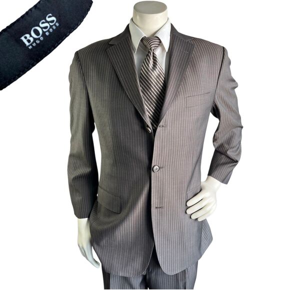 Hugo Boss Guabello Super 130s Men 2pc Suit 40S 32x30 Pinstripe Rossellini Cinema - Picture 2 of 16
